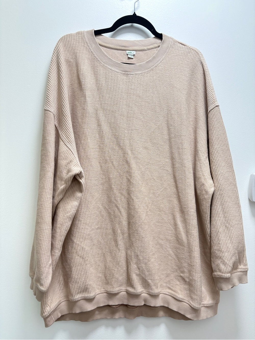 aerie Cream Waffle Knit Ribbed Crewneck Sweater | L | minimalist fall oversized